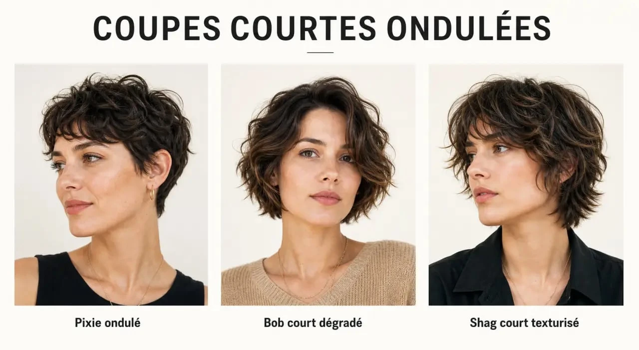Inspirations de coupe cheveux court ondulé dégradé avec trois variantes courtes et texturisées
