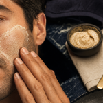 Meilleur gommage visage : application crème sur la joue