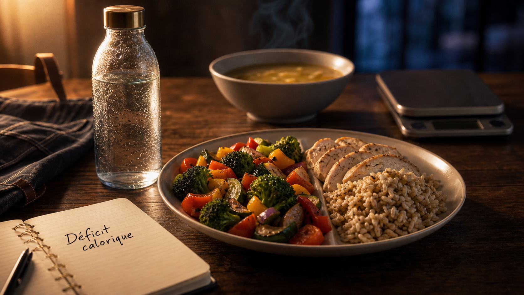 Nutrition perdre du poids : déficit calorique 350-700 kcal, assiette équilibrée