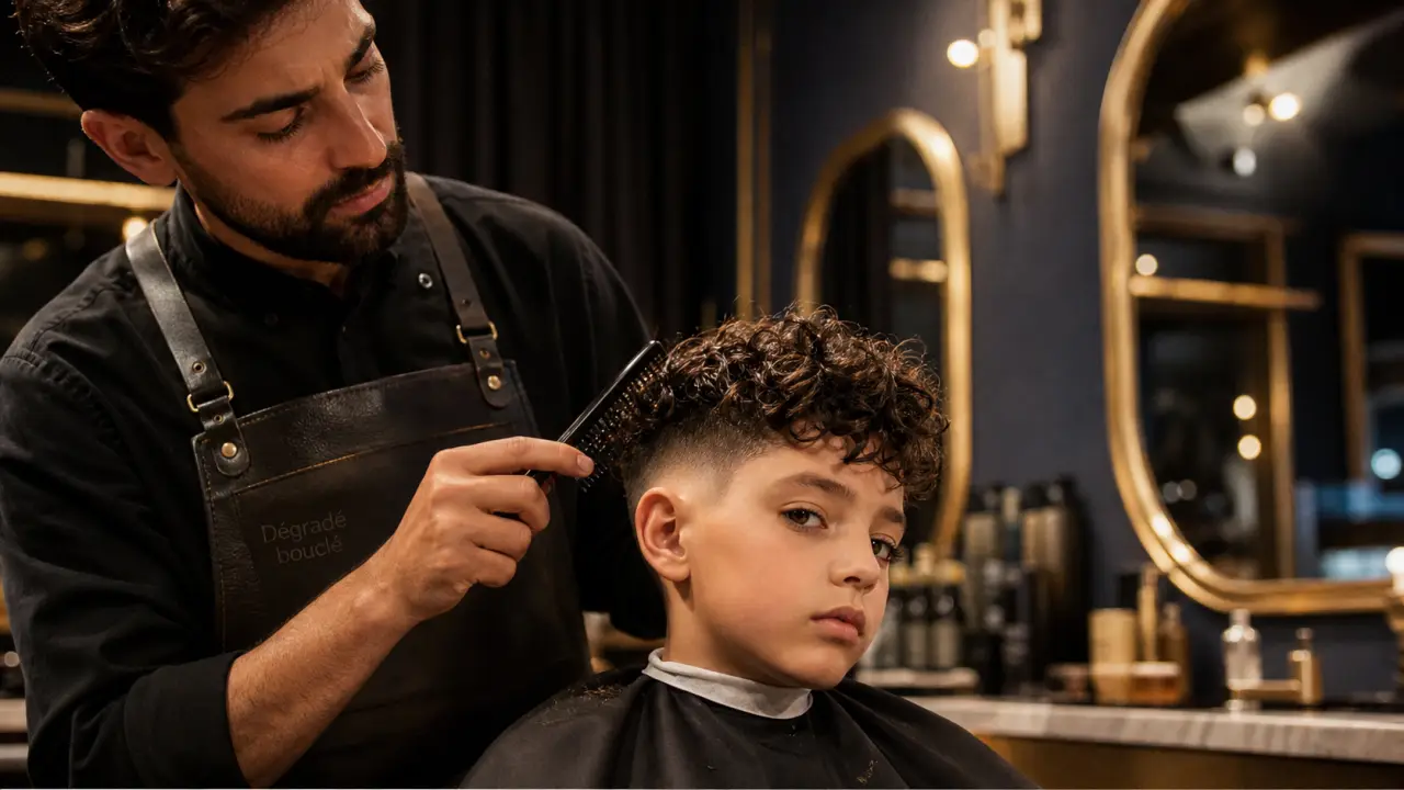 Coupe garcon cheveux bouclés dégradé et volume