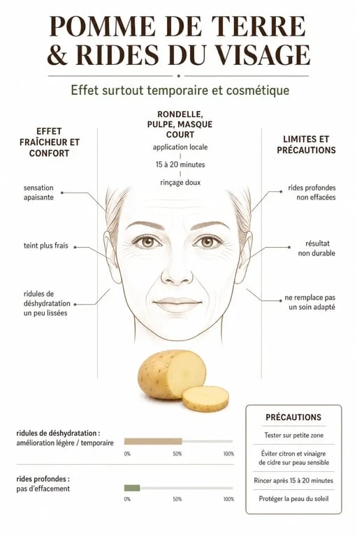 Pomme de terre visage rides : visualisation éditoriale des effets, usages et précautions