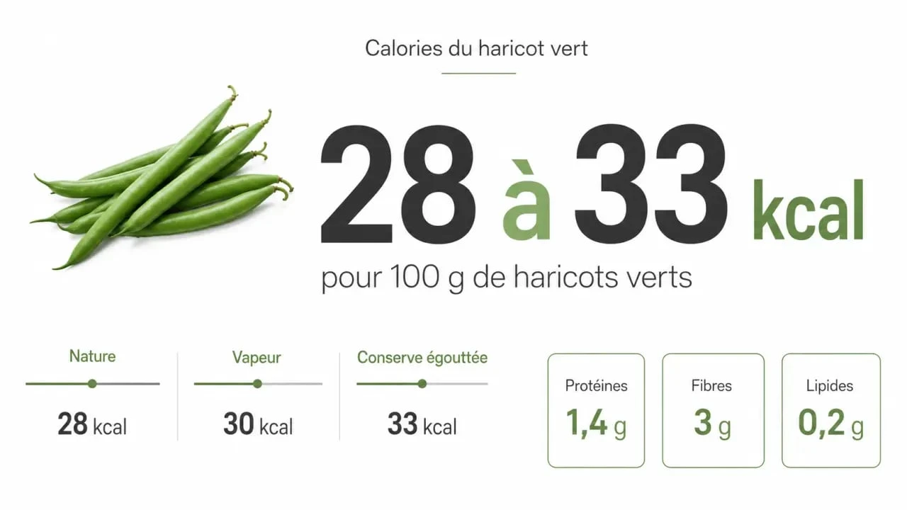 Haricot vert calorie : infographie des kcal pour 100 g, protéines, fibres et lipides