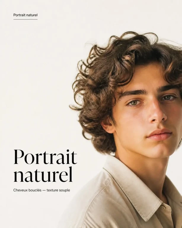 Coupe garçon cheveux bouclés mi-longs naturelle et souple