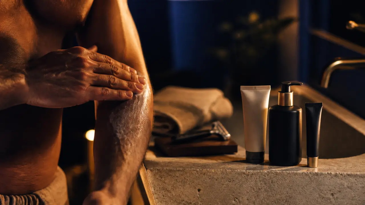 Prendre soin de son corps : hydratation et crème au lavabo