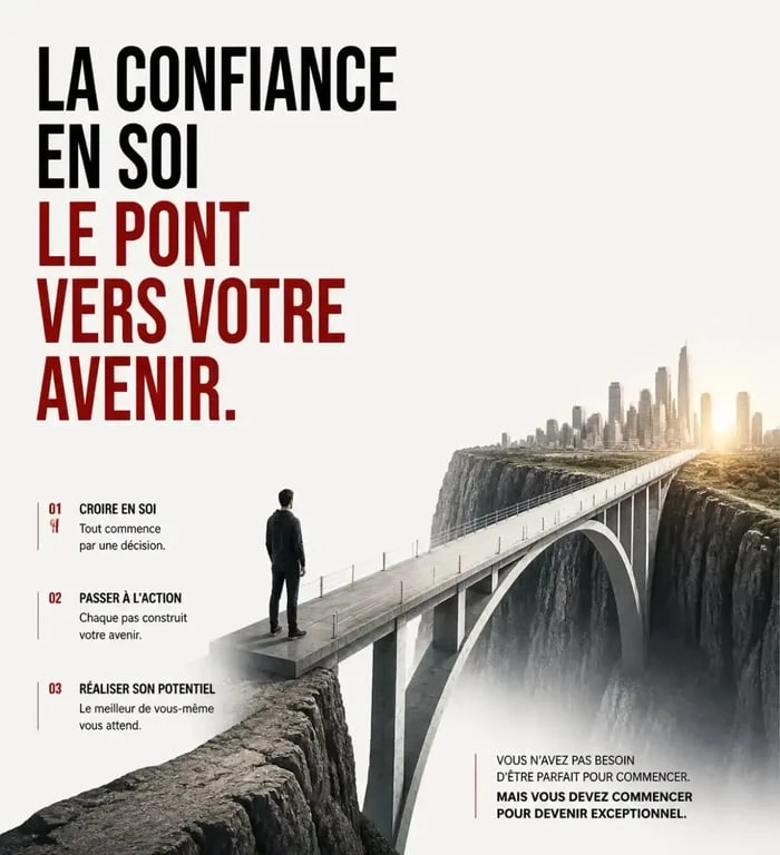 Illustration conceptuelle de la confiance en soi comme un pont vers l'avenir, citation confiance en soi.