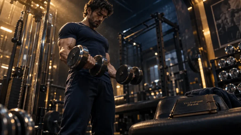 Exercice bras musculation : biceps et triceps en salle
