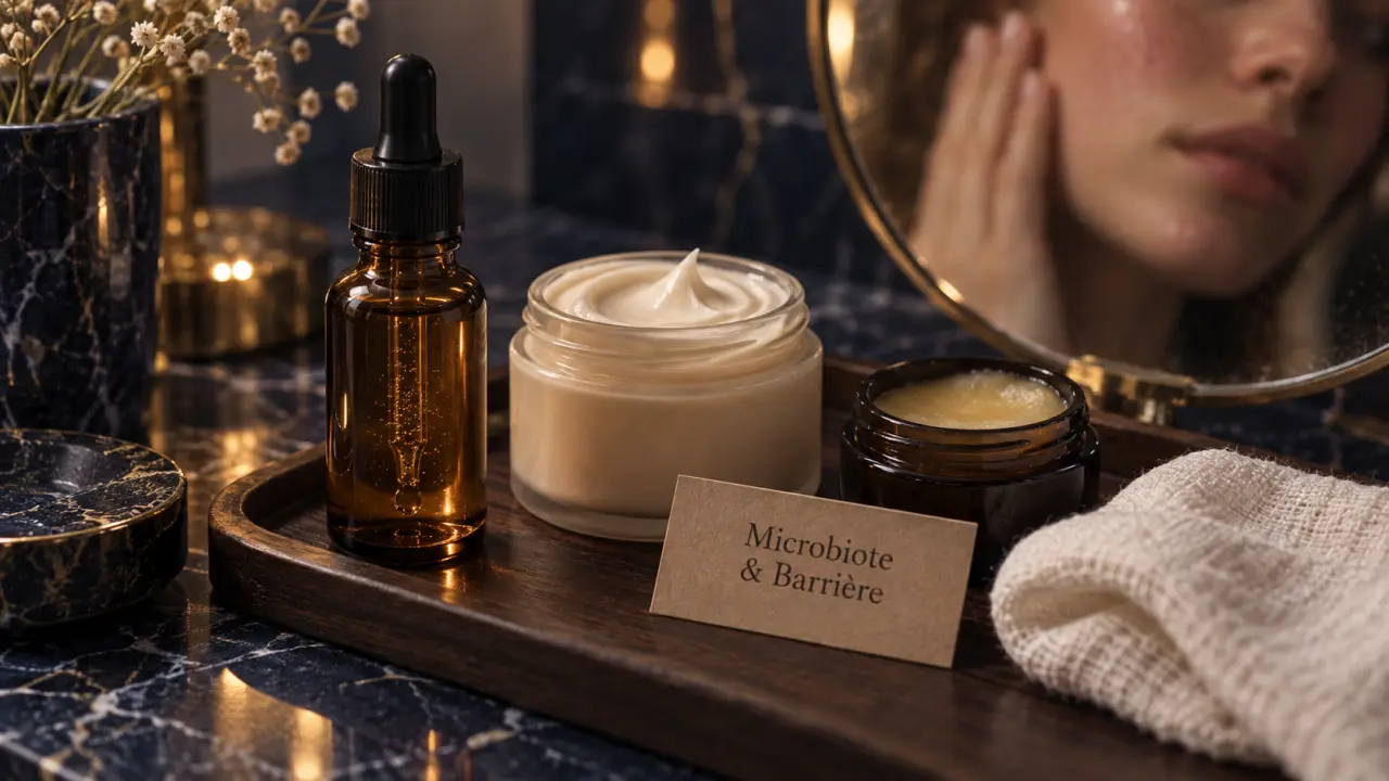 Routine beauté microbiote visage : barrière pH 5 à 5,5, crème céramide